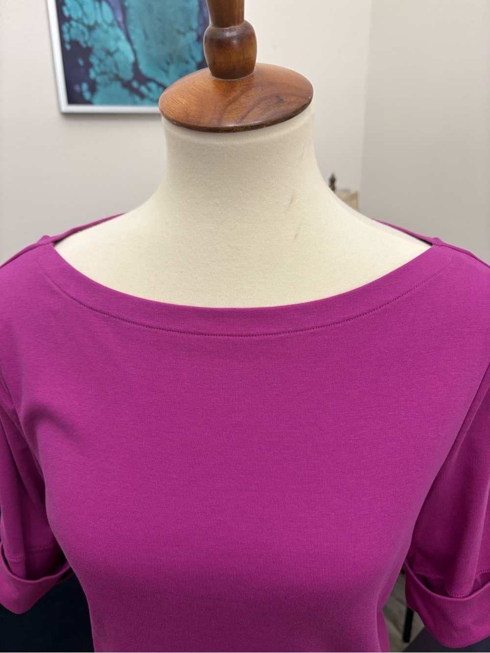 Lauren Ralph Lauren Fuchsia Boatneck Elbow-Sleeve Top - Picture 3 of 7